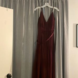 Women’s maroon floor length bridesmaid dress